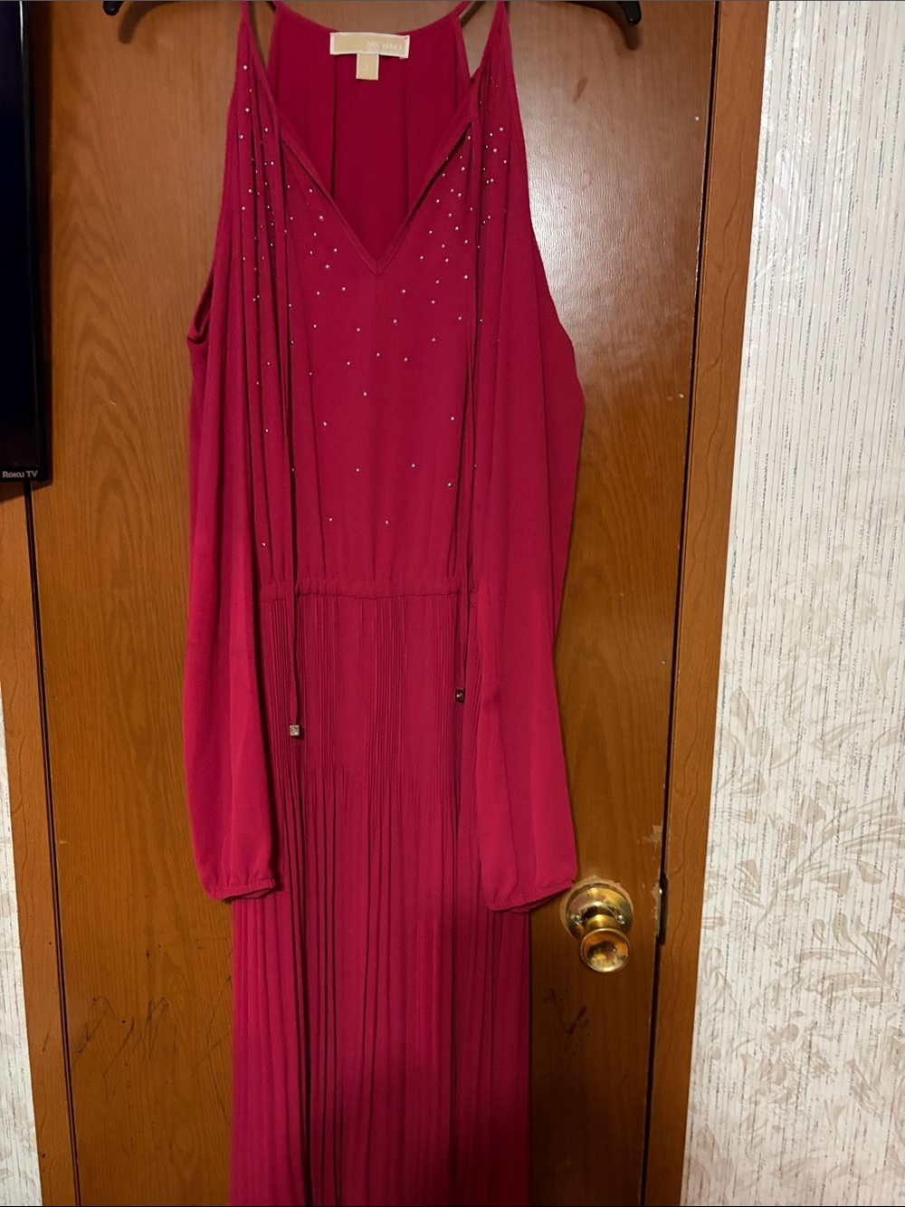 Michael Kors Fuchsia Maxi Dress with Rhinestone Accents